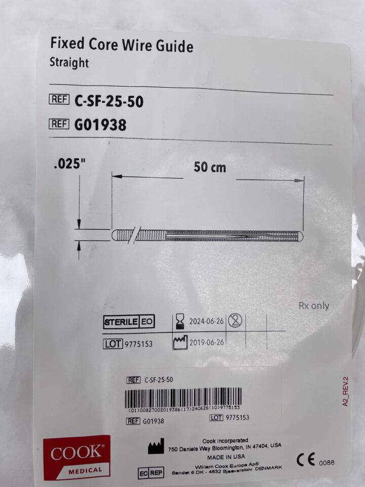 G01938 - COOK - Critical Care Fixed-Core Guide Wire STRAIGHT, FIXED, C-SF-25-50` , (EA) - ( Expiry Date: 2024-06-26 )
