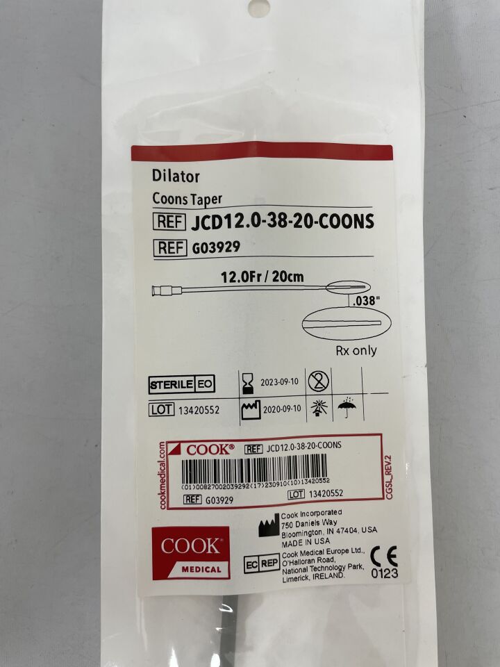 G03929 - COOK - dilator coons taper, 12.0fr/20cm, 0.38'', () - ( Expiry Date: 2023-09-10 )