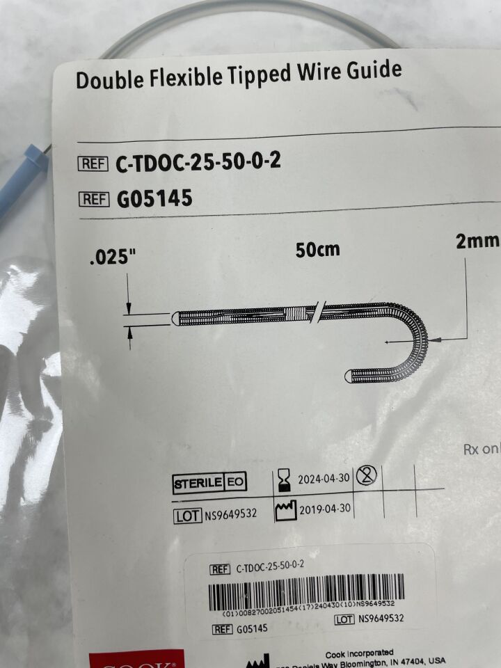 G05145 - COOK - Double Flexible Tipped Wire Guide: 0.025" x 50cm, 2mm, (EA) - ( Expiry Date: 2024-04-30 )