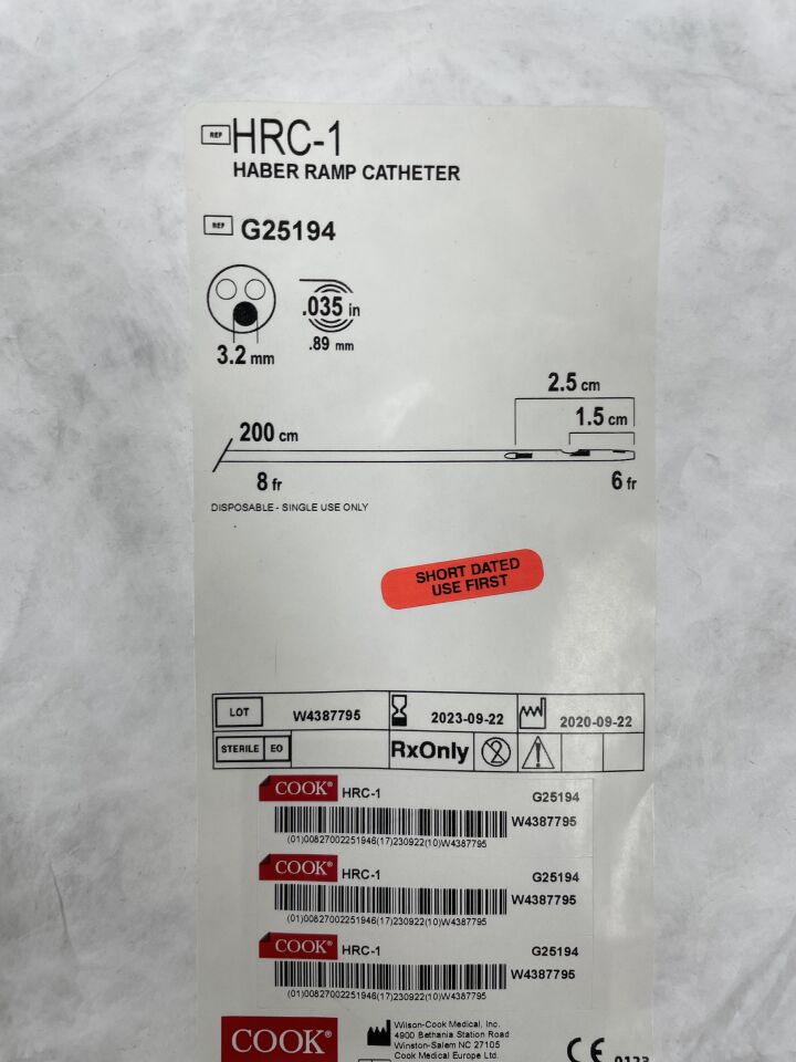 G25194 - COOK - Haber Ramp Catheter - HRC-1 - 8Fr x 200cm x .035", (EA) - ( Expiry Date: 2023-09-22 )