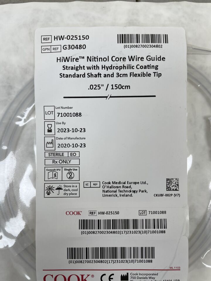 G30480 - COOK - HiWire Nitinol Guide Wire S, (EA) - ( Expiry Date: 2023-10-23 )