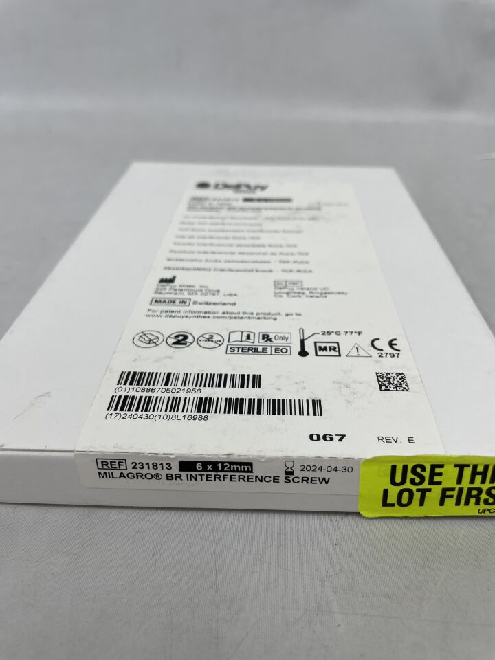 231813 - DEPUY - MILAGRO BR Interference Screw, Absorbable, 6mm X 12mm, (EA) - ( Expiry Date: 2024-04-30 )