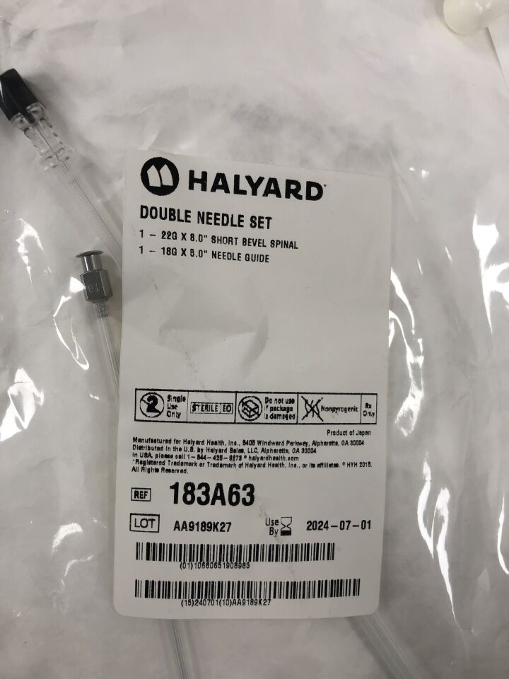 182A63 - HALYARD - Double Needle Set, 22G x 8.0" Short Bevel Spinal, 18G x 5.0" Needle Guide, (EA) - ( Expiry Date: 2024-07-01 )