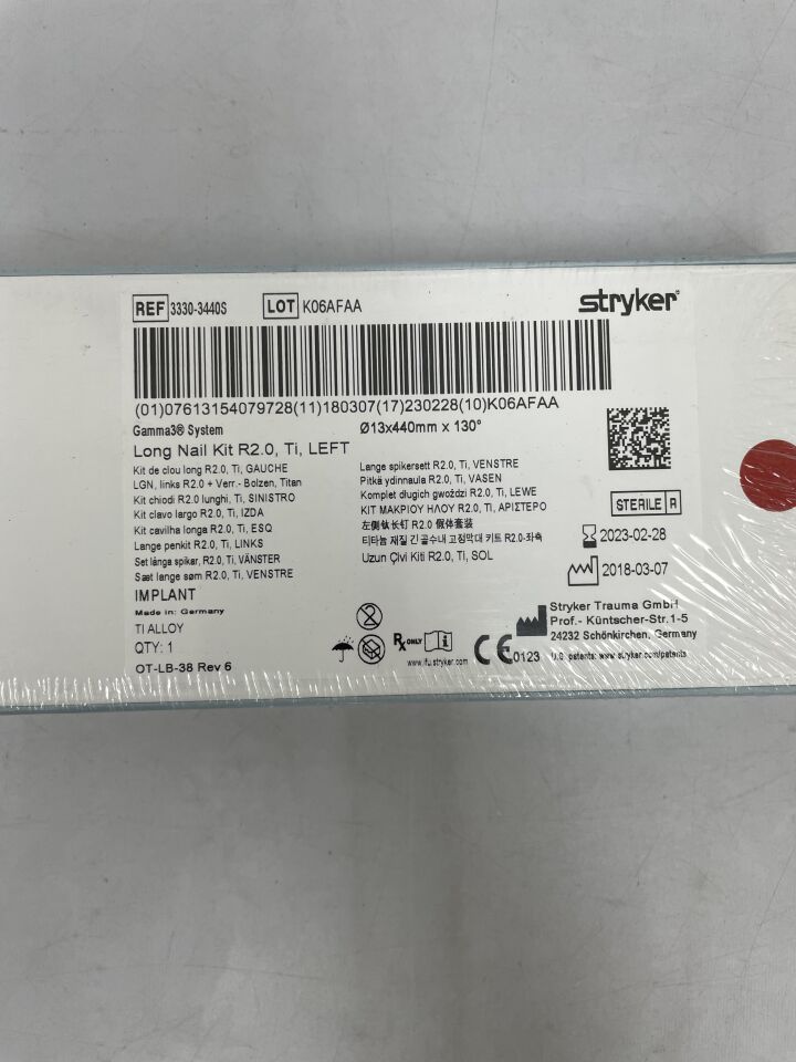 3330-3440S - STRYKER - Gamma3 System Long Nail Kit R2.0, Ti, Left, 13 x 440mm x 130 degrees, (BX/1) - ( Expiry Date: 2023-02-28 )