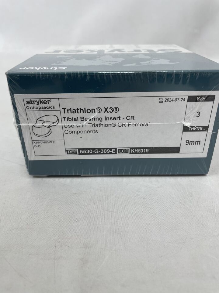 5530-G-309-E - STRYKER - Triathlon X3 Tibial Bearing Insert - CR, Size 3, 9mm , (BX/1) - ( Expiry Date: 2024-07-24 )