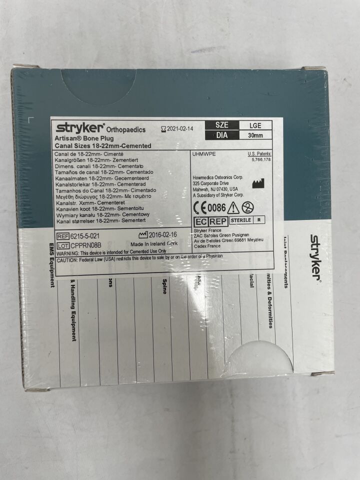 6215-5-021 - STRYKER - Artisan Bone Plug Canal Sizes 18-22mm Cemented, (BX/1) - ( Expiry Date: 2021-02-14 )