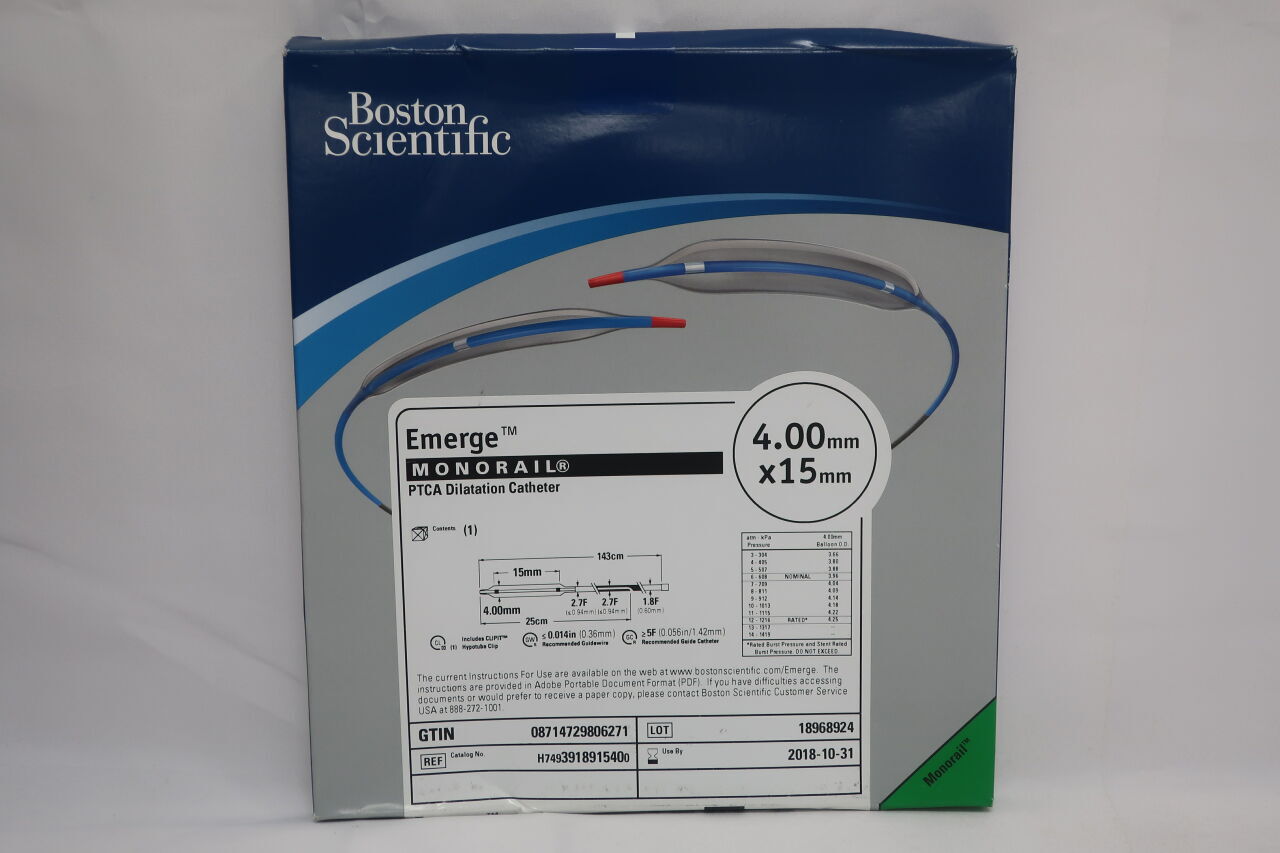 391891540 - BOSTON SCIENTIFIC - Emerge PTCA Dilatation Catheter, Monorail, 4.00mm x 15mm, (BX/1) - ( Expiry Date: 2024-01-17 )