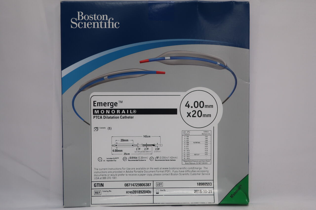 391892040 - BOSTON SCIENTIFIC - Emerge Monorail PTCA Dilatation Catheter  4.00mm x 20mm  , (BX/1) - ( Expiry Date: 2024-01-18 )