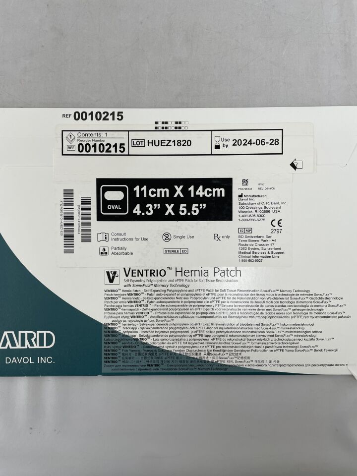 10215 - BARD - Ventrio Self-Expanding Hernia Patch, Medium, 11 x 14 cm, (BX/1) - ( Expiry Date: 2024-06-28 )