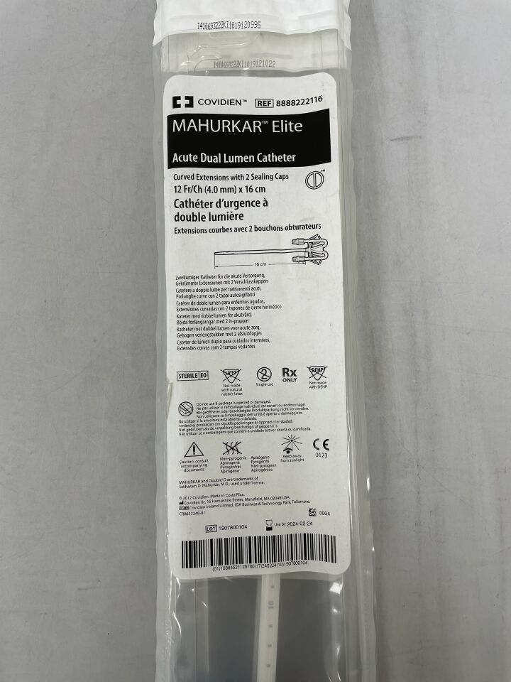 8888222116 - COVIDIEN - MAHURKAR Elite Acute Dual Lumen Catheter, 12Fr/Ch x 16cm, (EA) - ( Expiry Date: 2024-02-24 )