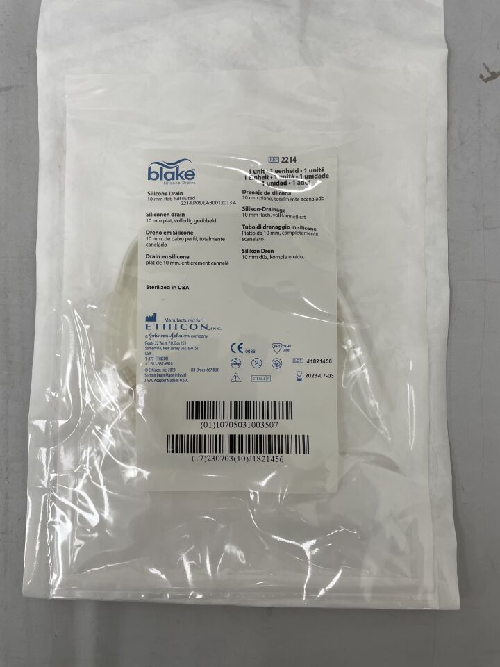 2214 - ETHICON - blake silicone drain, 10mm flat, full fluted, (EA) - ( Expiry Date: 2023-07-03 )