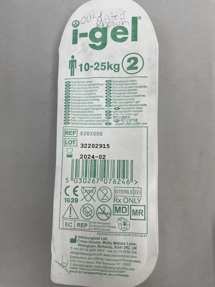 8202000 - INTERSURGICAL - I-Gel Supraglottic Airway, Size 2, (EA) - ( Expiry Date: 2024-02-09 )