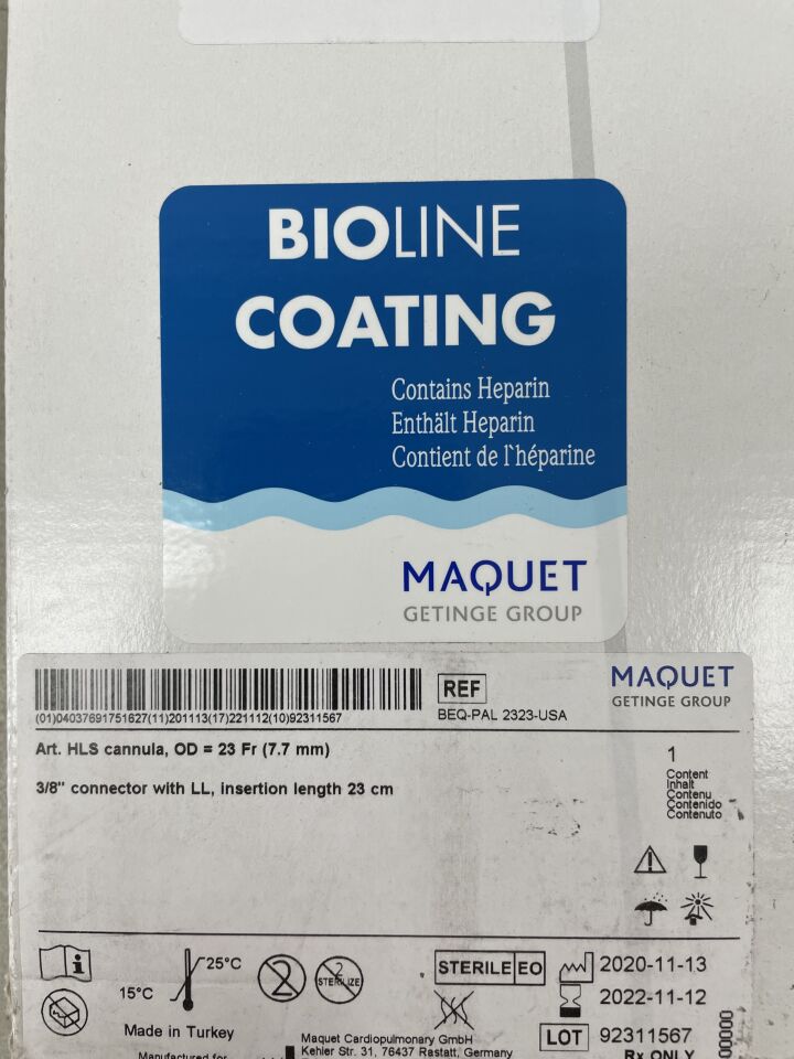 BEQ-PAL 2323-USA - MAQUET - HLS Cannula, 23Fr, 23cm, (BX/1) - ( Expiry Date: 2022-11-12 )