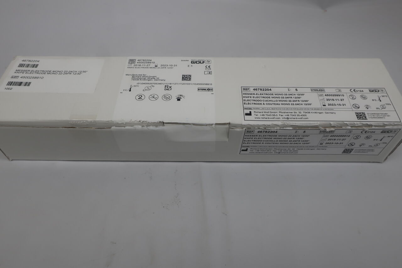 46782204 - RICHARD WOLF - Shark Monopolar Knife Electrode, 22/24Fr, 12/30 Degrees
, () - ( Expiry Date: 2023-10-31 )