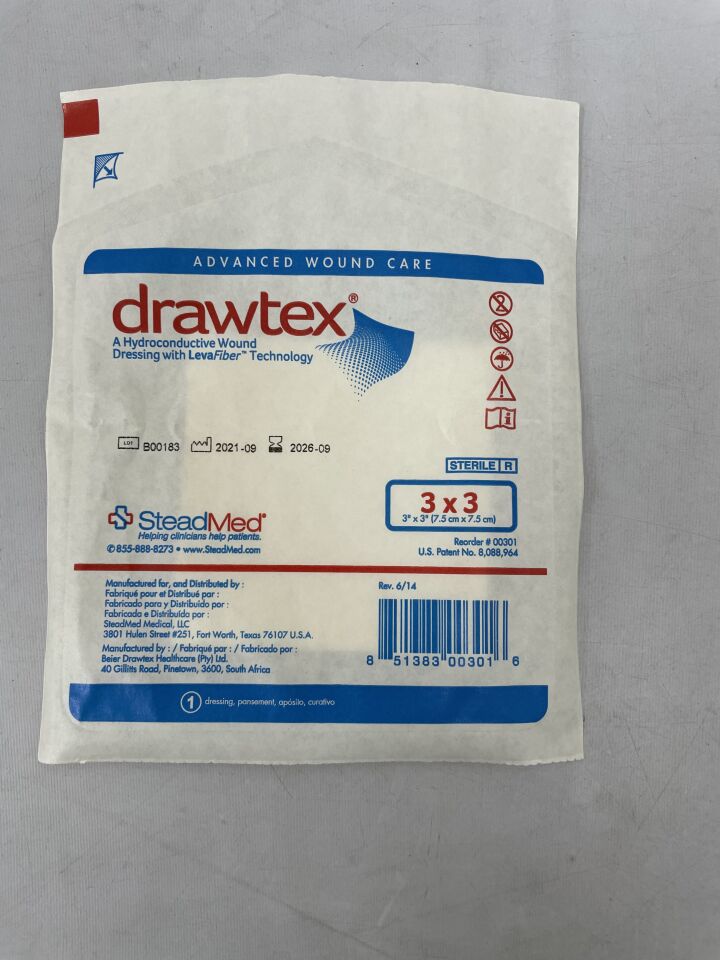 301 - STEADMED - Drawtex Hydroconductive Wound Dressing - 3" x 3", (EA) - ( Expiry Date: 2026-09-01 )