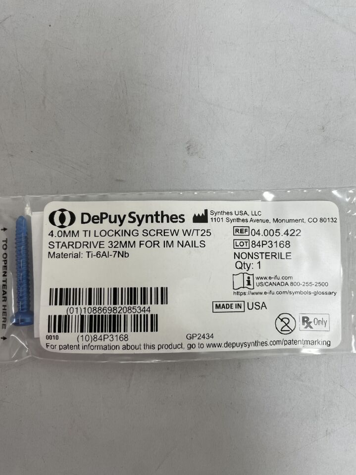 04.005.422 - SYNTHES - 4.0mm ti locking screw w/t25 stardrive 32mm for im nails, (EA) - ( Expiry Date: 2099-12-31 )