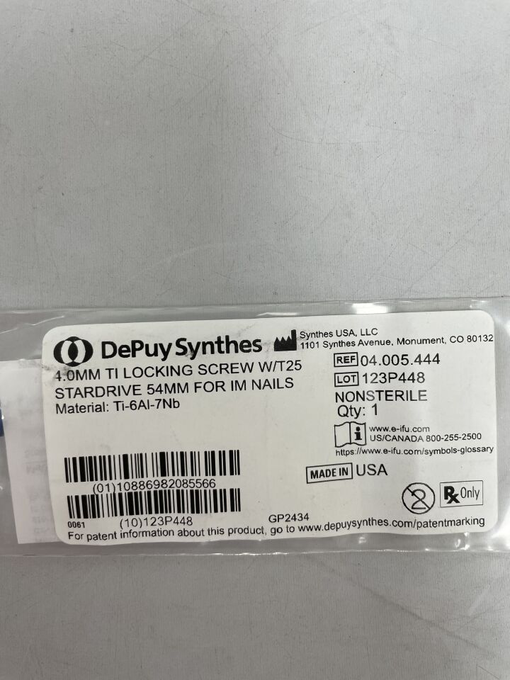 04.005.444 - SYNTHES - 4.0mm ti locking screw w/t25 stardrive 54mm for im nails, (EA) - ( Expiry Date: 2099-12-31 )