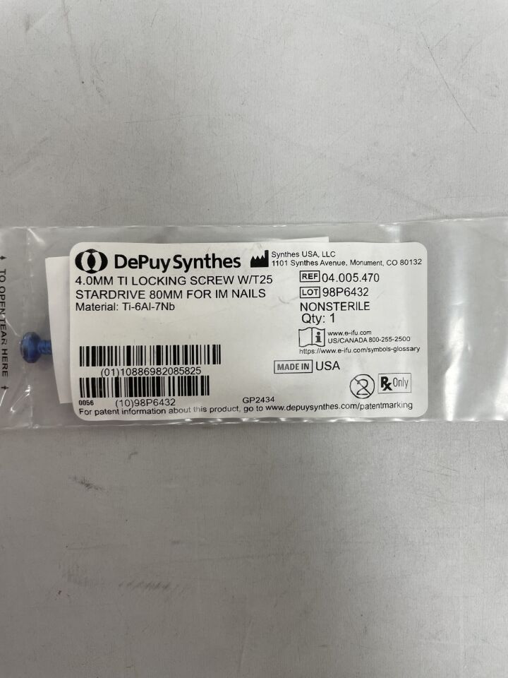 04.005.470 - SYNTHES - 4.0mm ti locking screw w/t25 stardrive 80mm for im nails, (EA) - ( Expiry Date: 2099-12-31 )