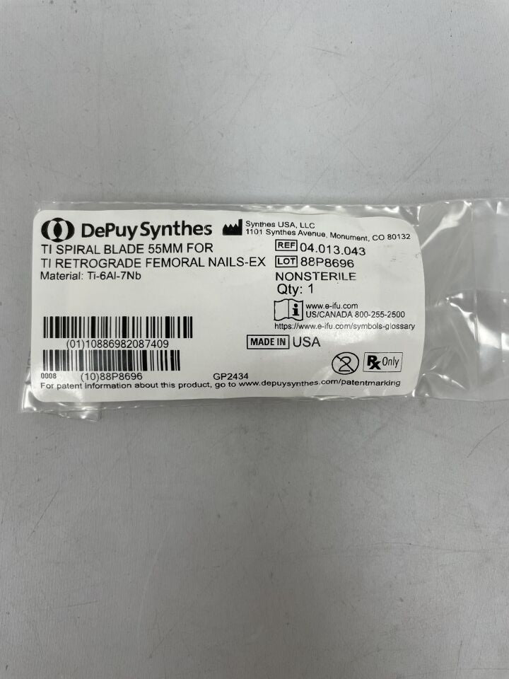 04.013.043 - SYNTHES - ti spiral blade 55mm for ti retrograde femoral nails-ex, (EA) - ( Expiry Date: 2099-12-31 )
