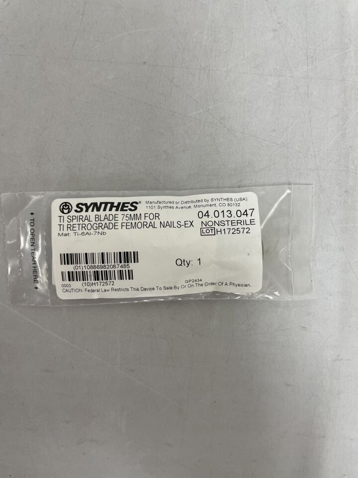 04.013.047 - SYNTHES - ti spiral blade 75mm for ti retrograde femoral nails-ex, (EA) - ( Expiry Date: 2099-12-31 )