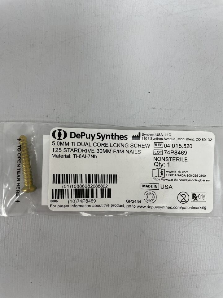 04.015.520 - SYNTHES - 5.0mm ti dual core lckng screw t25 stardrive 30mm f/im nails, (EA) - ( Expiry Date: 2099-12-31 )