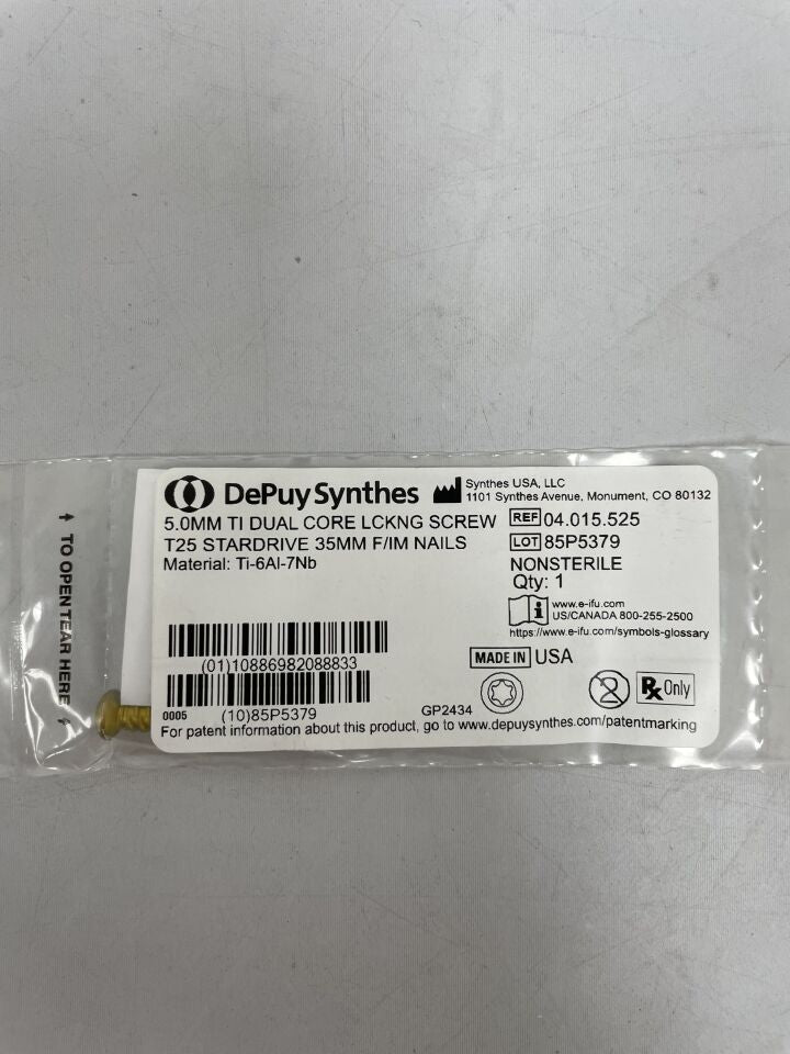 04.015.525 - SYNTHES - 5.0mm ti dual core lckng screw t25 stardrive 35mm f/im nails, (EA) - ( Expiry Date: 2099-12-31 )