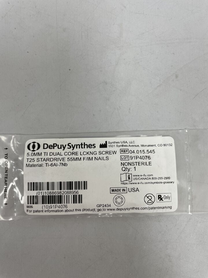 04.015.545 - SYNTHES - 5.0mm ti dual core lckng screw t25 stardrive 55mm f/im nails, (EA) - ( Expiry Date: 2099-12-31 )