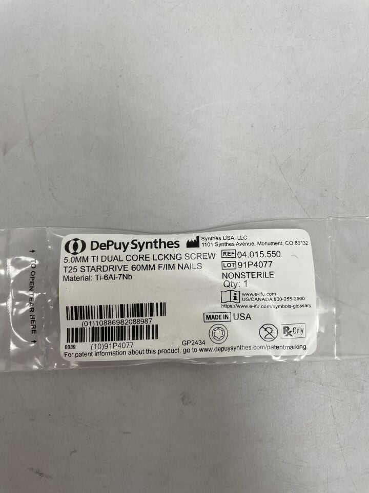04.015.550 - SYNTHES - 5.0mm ti dual core lckng screw t25 stardrive 60mm f/im nails, (EA) - ( Expiry Date: 2099-12-31 )