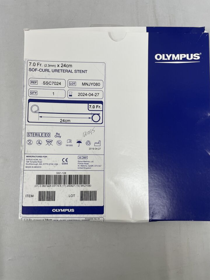 SSC7024 - OLYMPUS - Sof-Curl Ureteral Stent 7F x 24cm, (BX/1) - ( Expiry Date: 2024-04-27 )