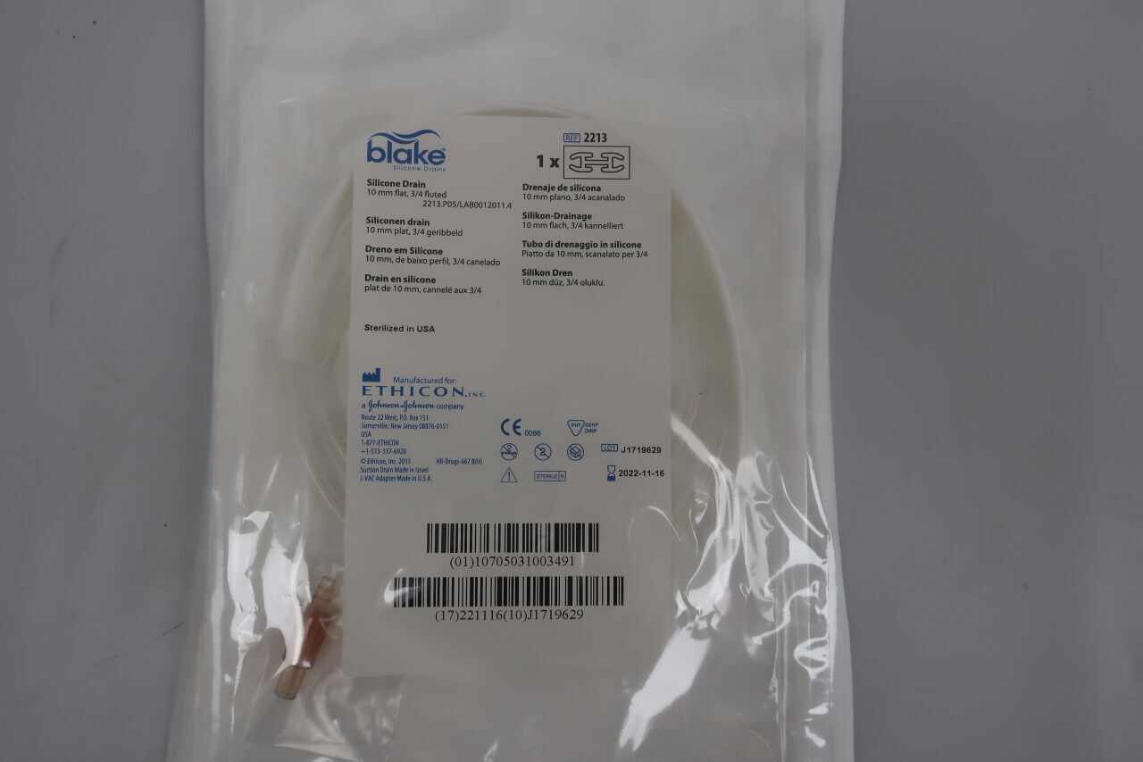 2213 - ETHICON - Blake Silicone Drain, 10mm flat, 3/4 fluted, (EA) - ( Expiry Date: 2024-01-04 )