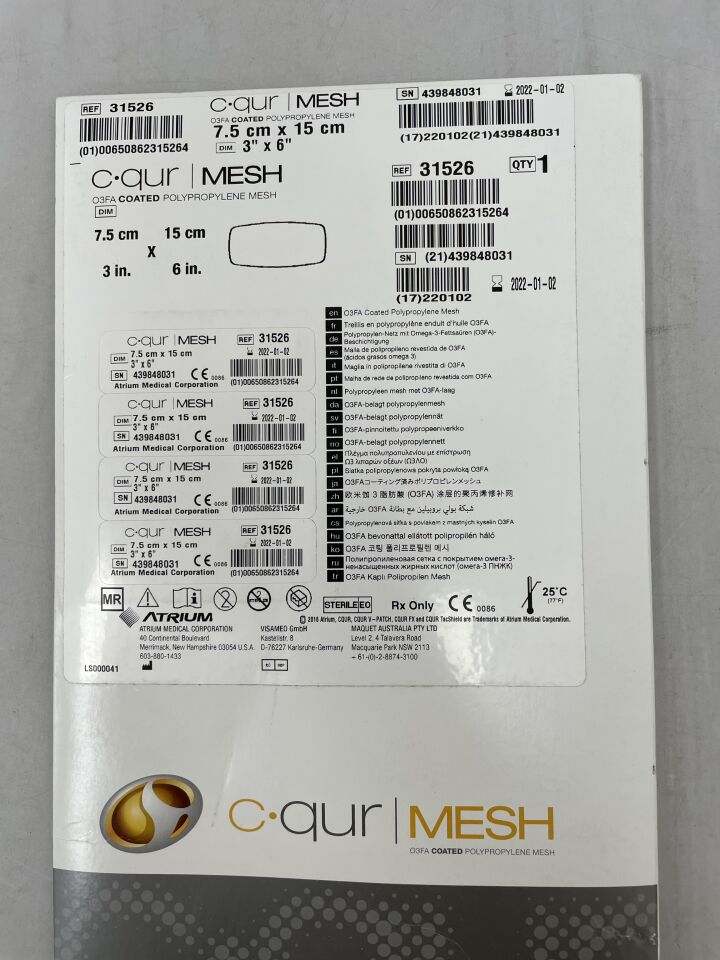 31526 - ATRIUM - c-qur o3fa film coated mesh, 7.5 x 15 cm, (EA) - ( Expiry Date: 2022-01-02 )