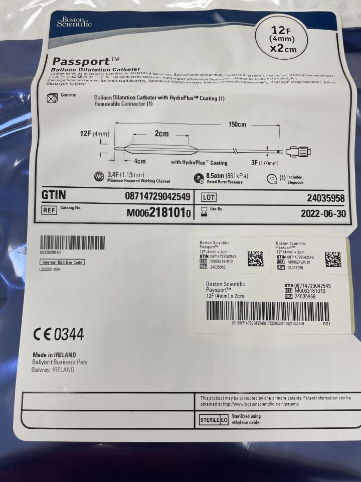 218101 - BOSTON SCIENTIFIC - Passport Balloon Dilatation Catheter, 12F x 2cm, (EA) - ( Expiry Date: 2022-06-30 )