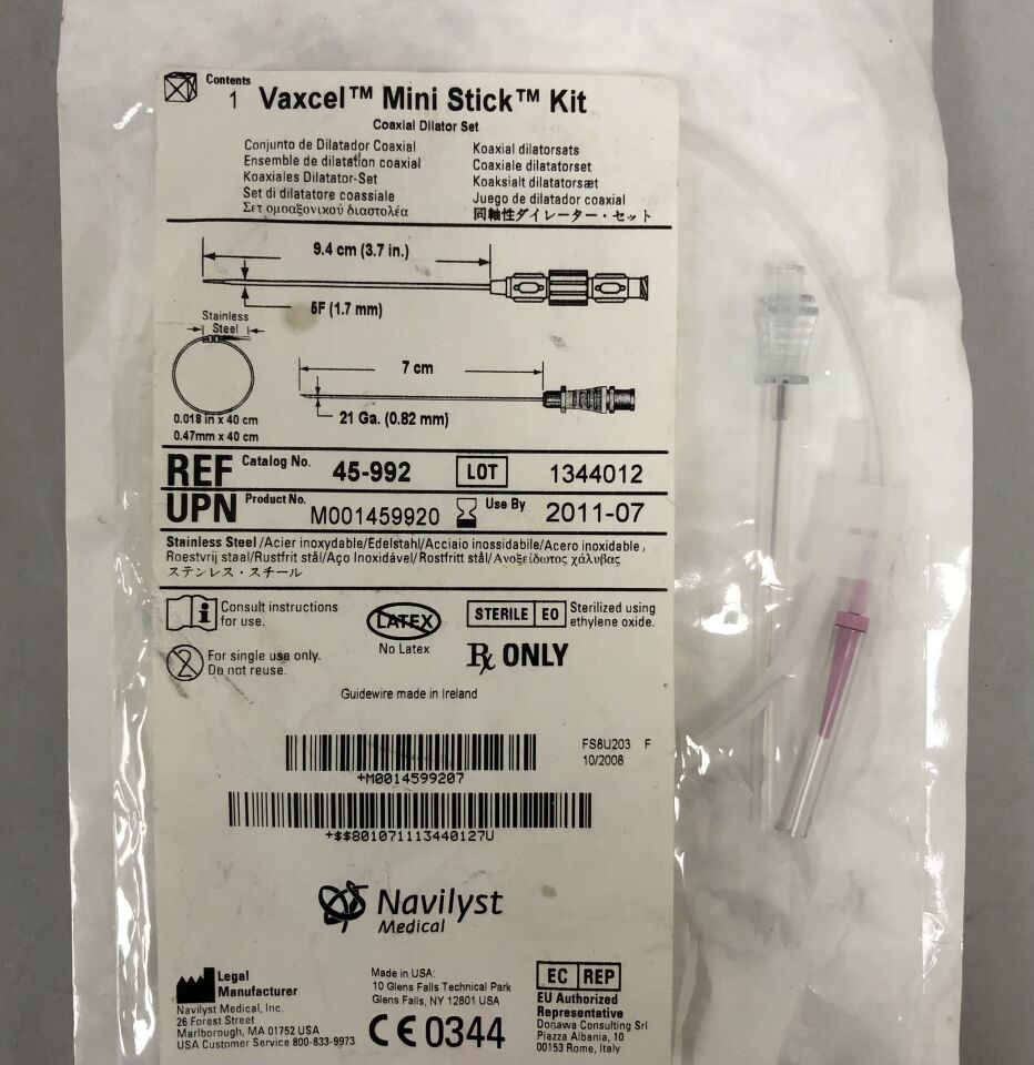 45-992 - NAVILYST - Vaxcel Mini Stick Kit, Coaxial Dilator Set, 5F x 10cm, (EA) - ( Expiry Date: 2011-07-13 )