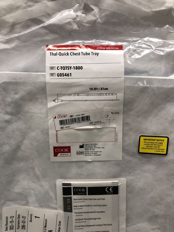 G05461 - COOK - Thal-Quick Chest Tube Tray, 18Fr x 41cm, (EA) - ( Expiry Date: 2024-07-01 )