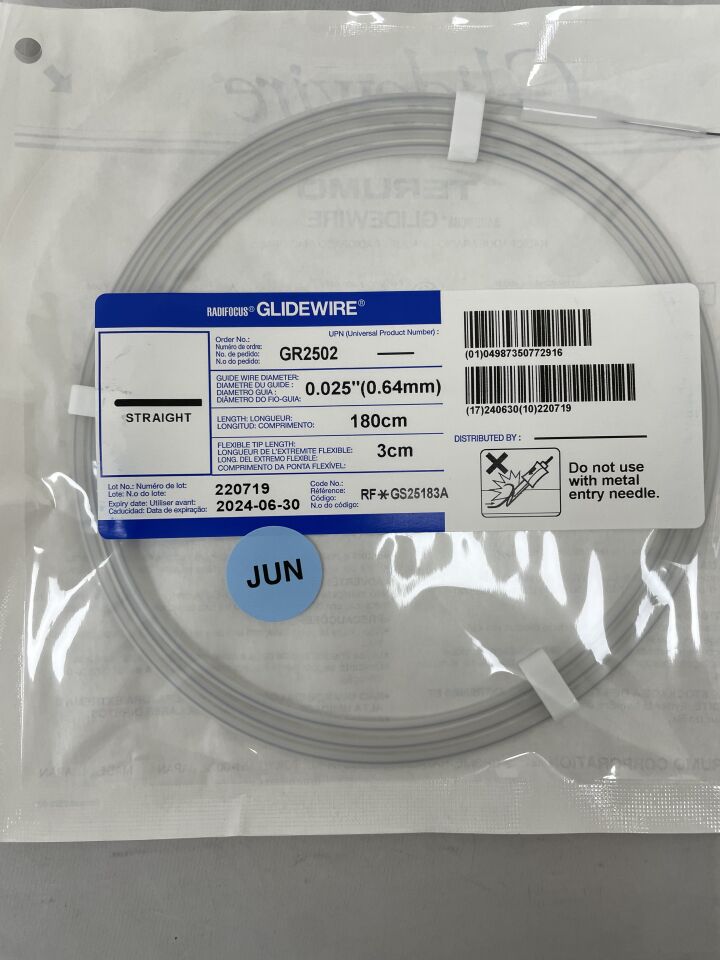 GR2502 - TERUMO - Radifocus Glidewire - Straight - .025" x 180cm x 3cm
, () - ( Expiry Date: 2024-06-30 )