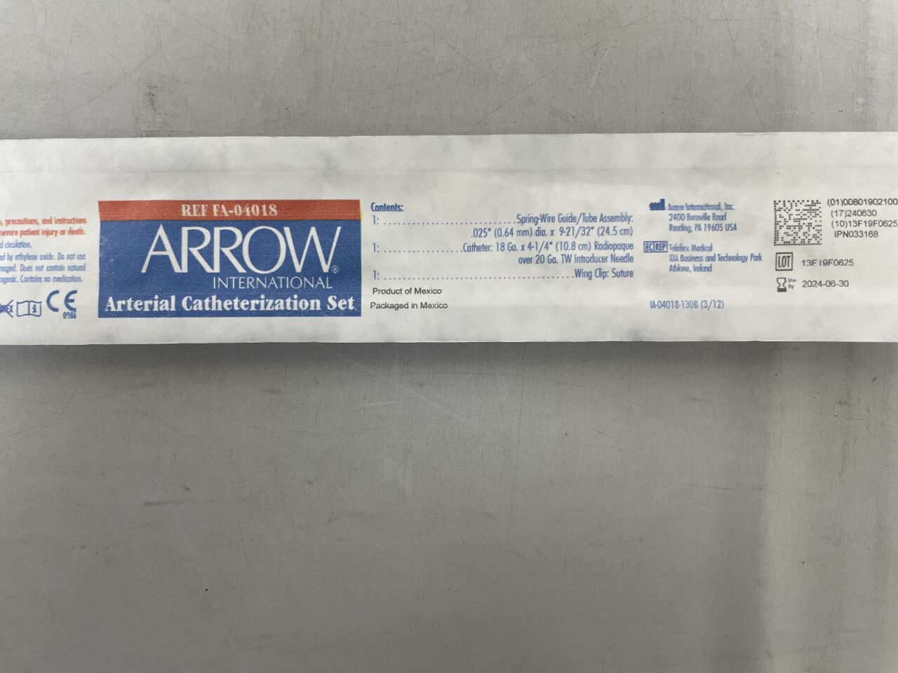 FA-04018 - ARROW - Artery Catheterization Set 18G, () - ( Expiry Date: 2024-06-30 )