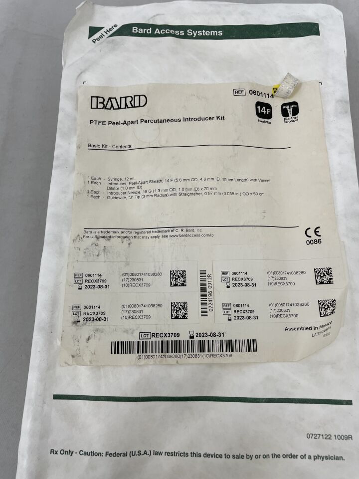 601114 - BARD - PTFE Peel-Apart Percutaneous Introducer, 14 Fr, (EA) - ( Expiry Date: 2023-08-31 )