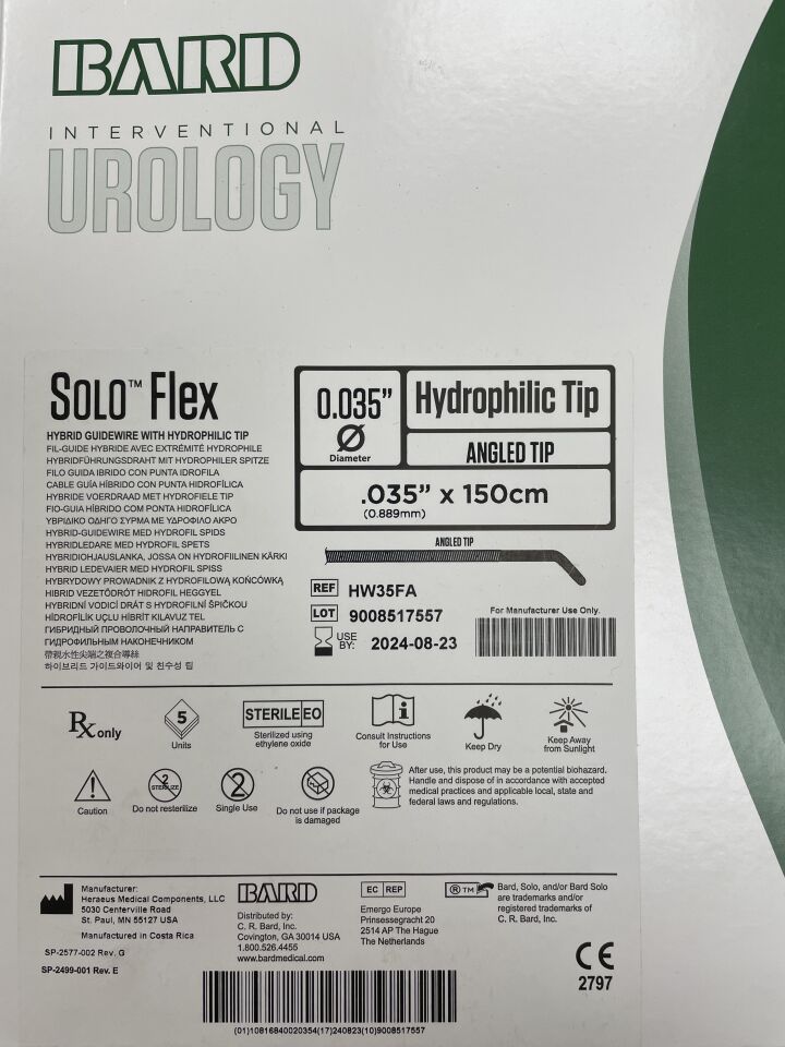 HW35FA - BARD - Solo Flex Hybrid Guidewire, Hydrophilic 0.035" x 150cm, Angled, (BX/5) - ( Expiry Date: 2024-08-23 )