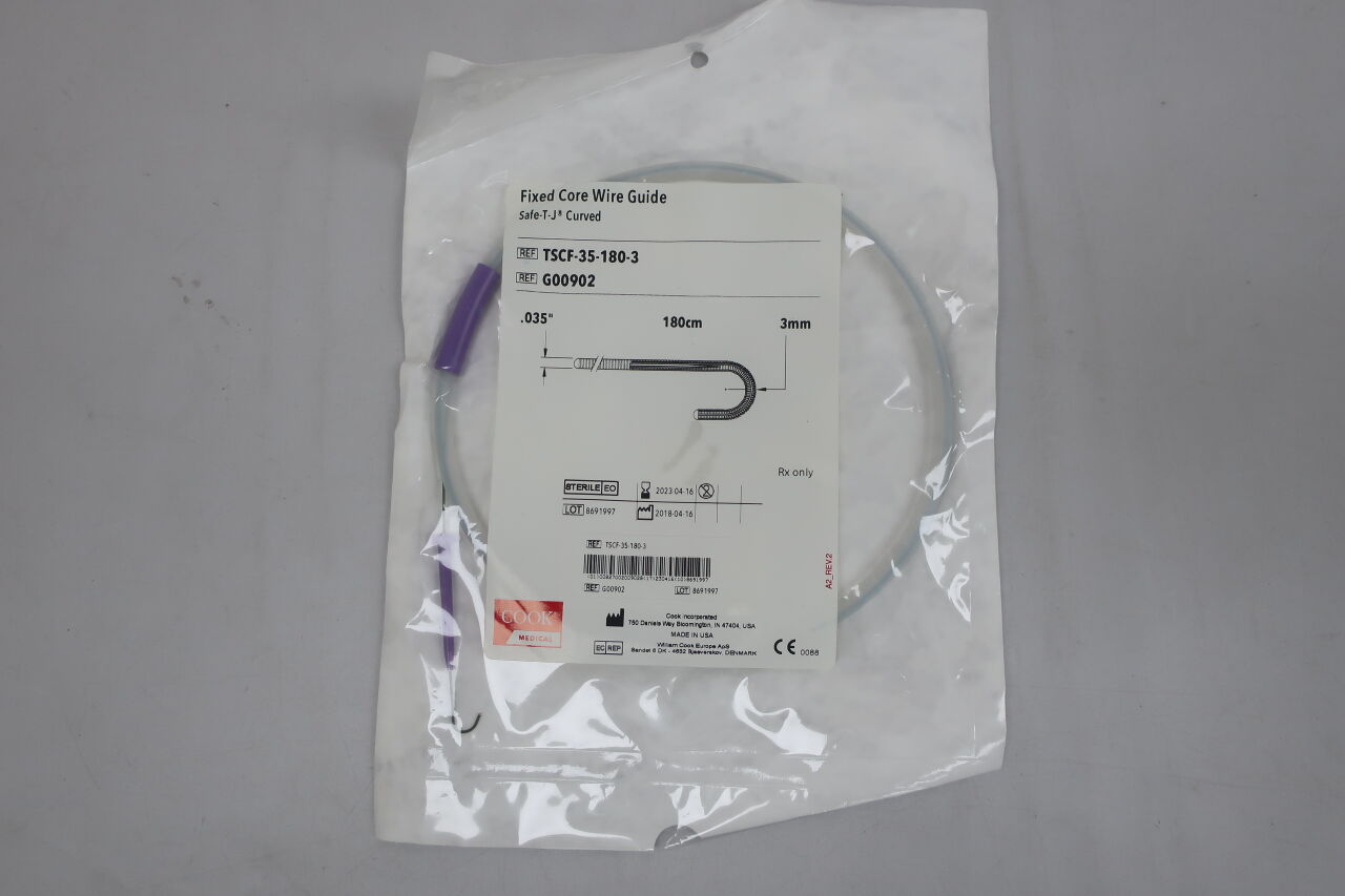 G00902 - COOK - Fixed Core Wire Guide Safe-T-J, Curved Peripheral Vascular 0.35"x180Cx3MM, (EA) - ( Expiry Date: 2024-09-24 )