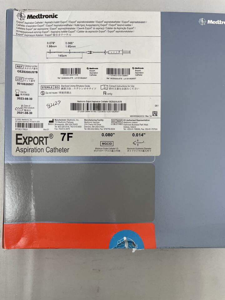 GEZ6200US7B - MEDTRONIC - Export AP Aspiration Catheter, 7F x 145cm, (BX/1) - ( Expiry Date: 2023-08-30 )