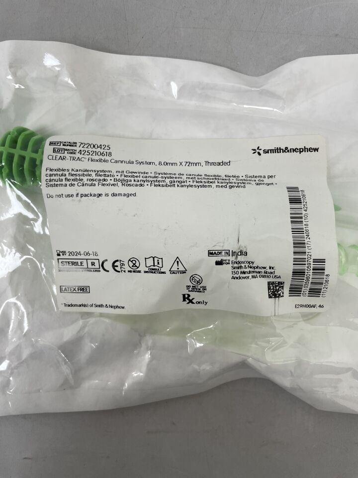 72200425 - SMITH & NEPHEW - clear trac flexible cannula system, 8.0mm x 72mm, threaded, (EA) - ( Expiry Date: 2024-06-18 )