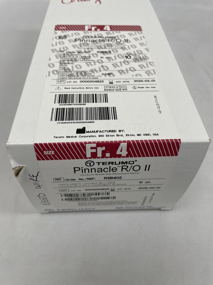 RSB402 - TERUMO - pinnacle r/o ii introducer sheath 4f x 10cm, () - ( Expiry Date:  )