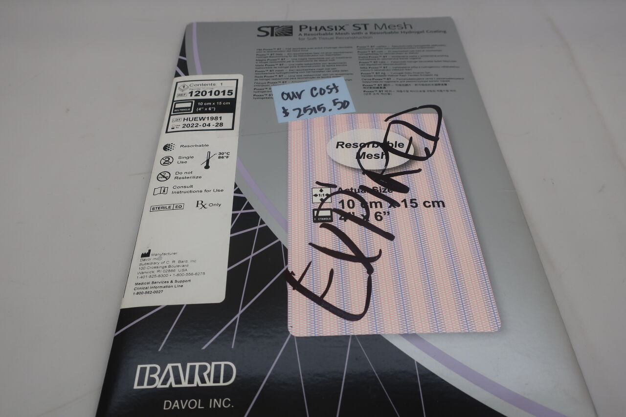 1201015 - BARD - Phasix ST Hydrogel Coating Mesh, 4" x 6", (EA) - ( Expiry Date: 2024-09-28 )
