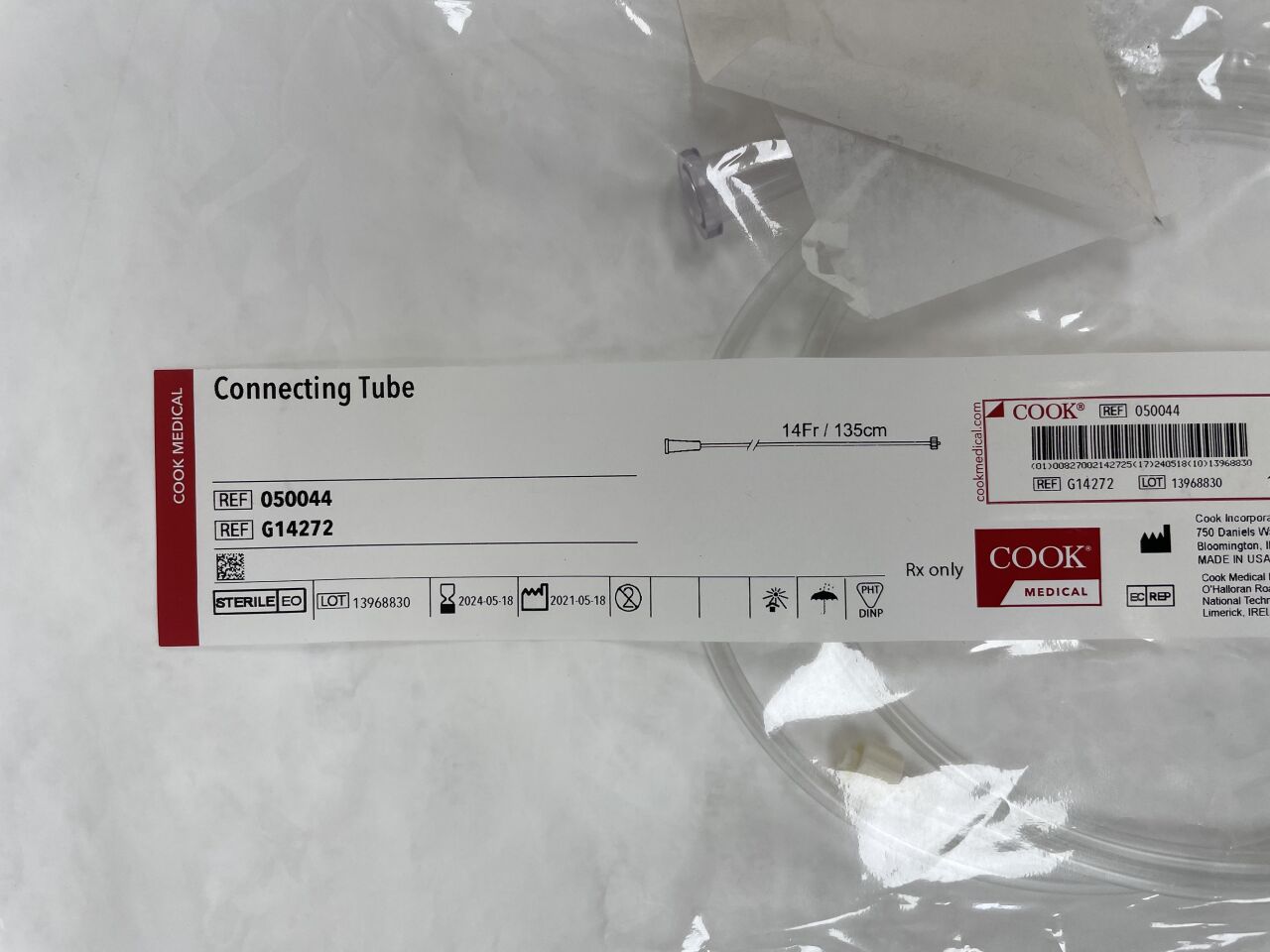 G14272 - COOK - Connecting Tube, Standard 14F x 135cm, () - ( Expiry Date: 2024-05-18 )
