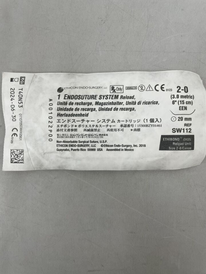 SW112 - ETHICON - endosuture system reload unit for suture assistant with ethibond excel green braided polyester suture een 20mm, () - ( Expiry Date: 2024-06-30 )