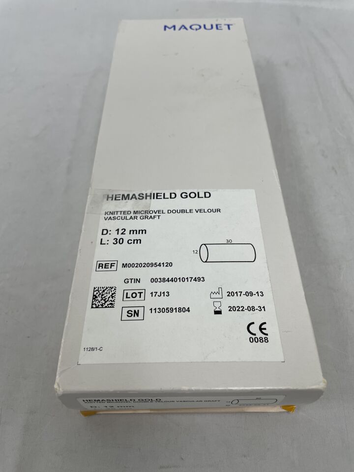 M002020954120 - MAQUET - Hemashield Gold Knitted Microvel Double Velour Vascular Graft 12mm x 30cm , (BX/1) - ( Expiry Date: 2022-08-31 )
