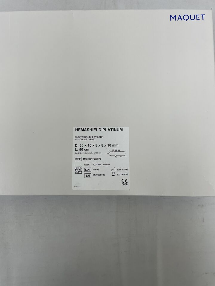 M00202175930P0 - MAQUET - Hemashield Platinum Woven Four Branch Vascular Graft, 30 x 10 x 8 x 8 x 10mm, 50cm, (BX/1) - ( Expiry Date: 2023-05-31 )