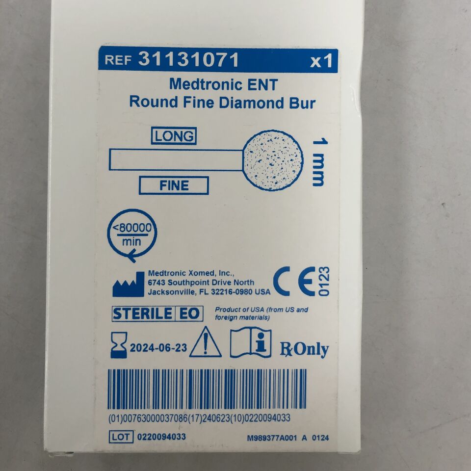 31131071 - MEDTRONIC - ENT Round Fine Diamond Bur, 1mm, Long, (BX/1) - ( Expiry Date: 2024-06-23 )