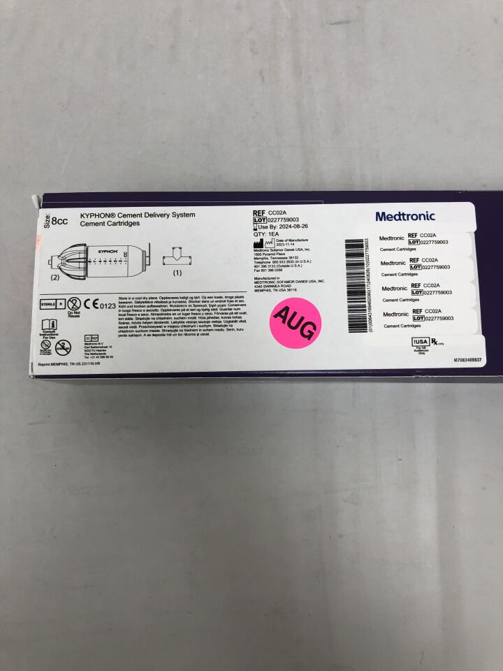 CC02A - MEDTRONIC - Kyphon Cement Delivery System Cement Cartridges Size, 8cc, () - ( Expiry Date: 2024-08-26 )