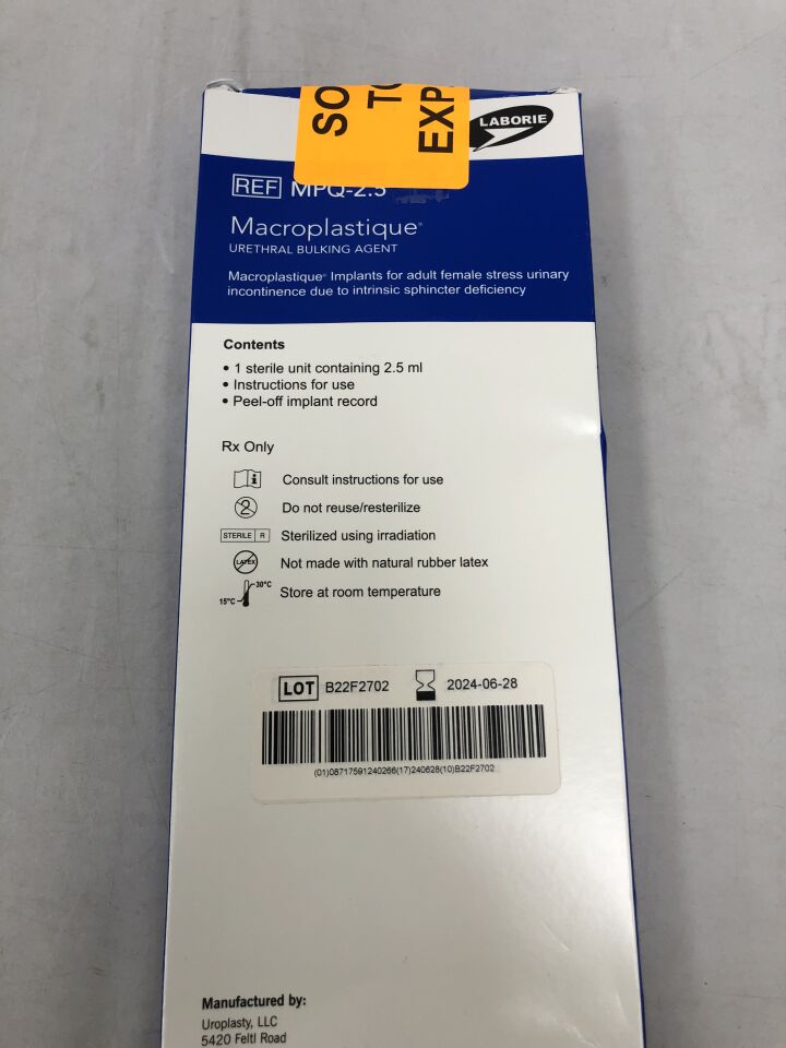 MPQ-2.5 - UROPLASTY - Cogentix Macroplastique Urethral Bulking Agent, 2.5ml, () - ( Expiry Date: 2024-06-28 )